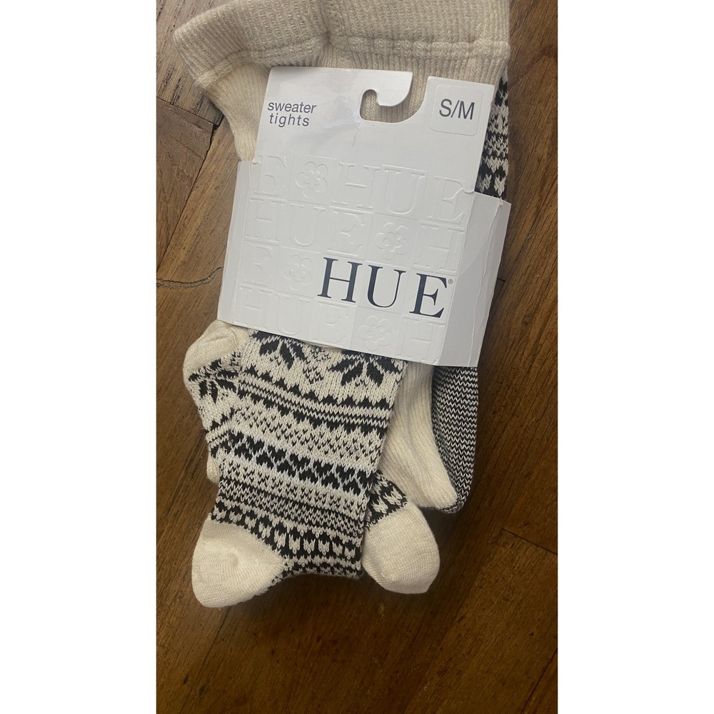NWT HUE Women's Nordic Fair Isle Snowflake Sweater Tights Size S/M Oatmeal/Brown